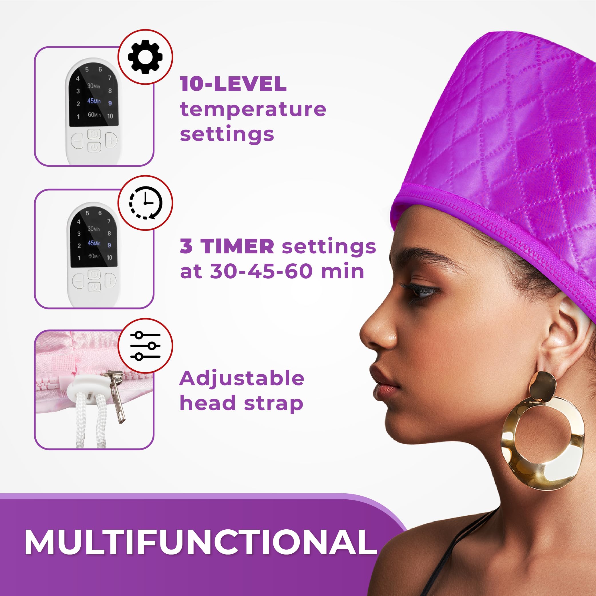 SISWOW Hair Steamer Cap lying flat to show wide coverage for back and edges