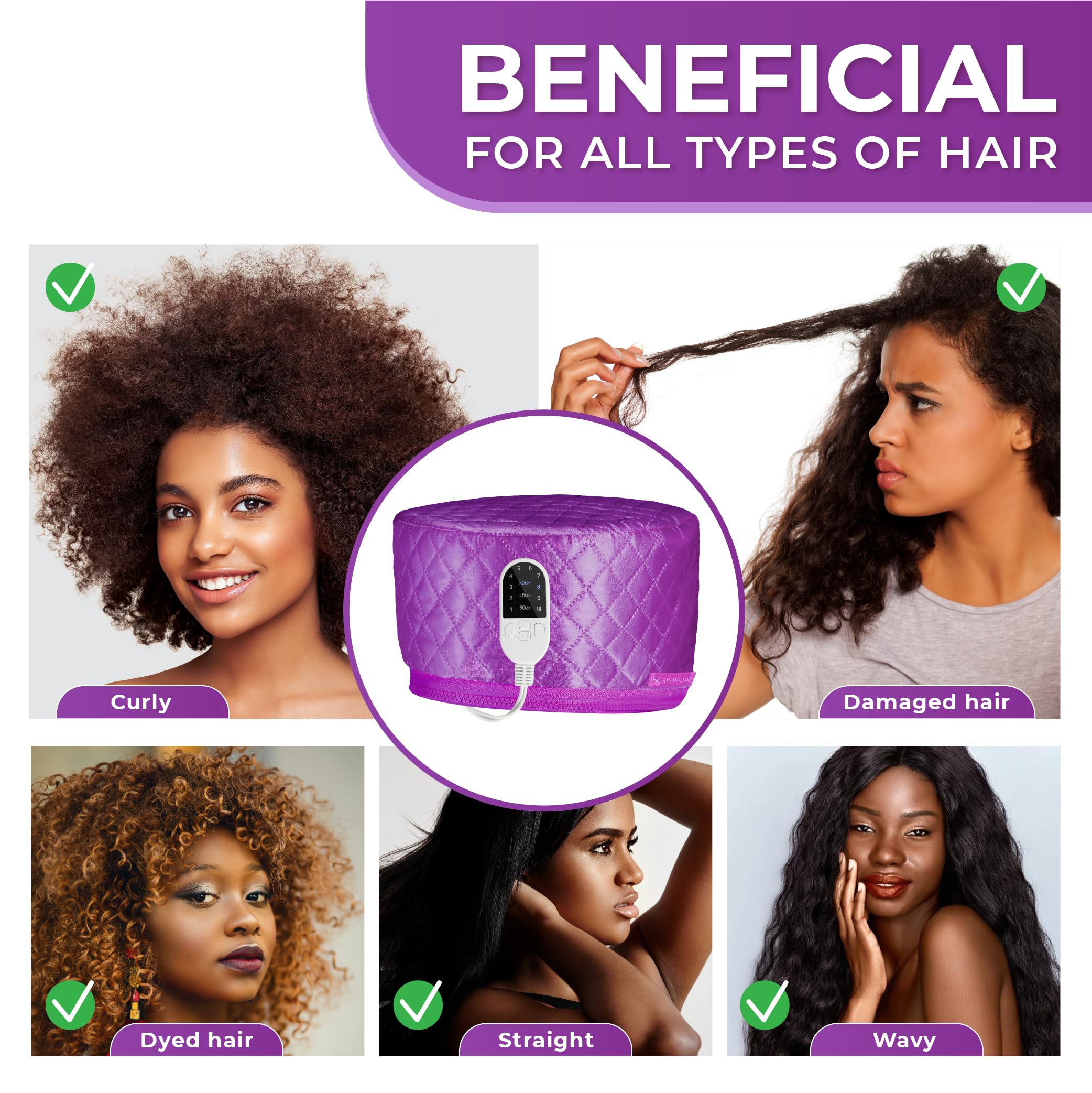 SISWOW Hair Steamer Cap timer at 60 minutes enables planned sessions