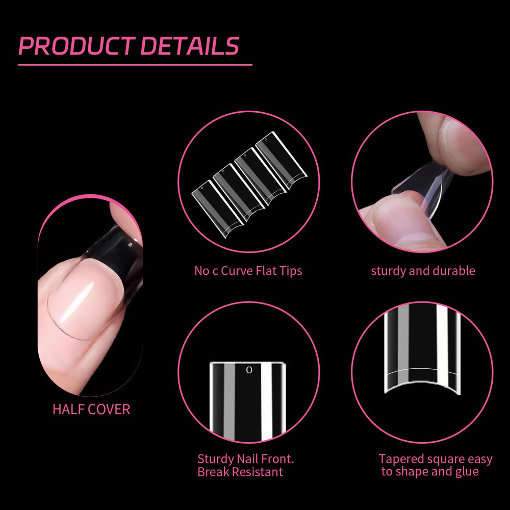 SITELENABY No C Curve XL nail tips flat half-cover design for easy application