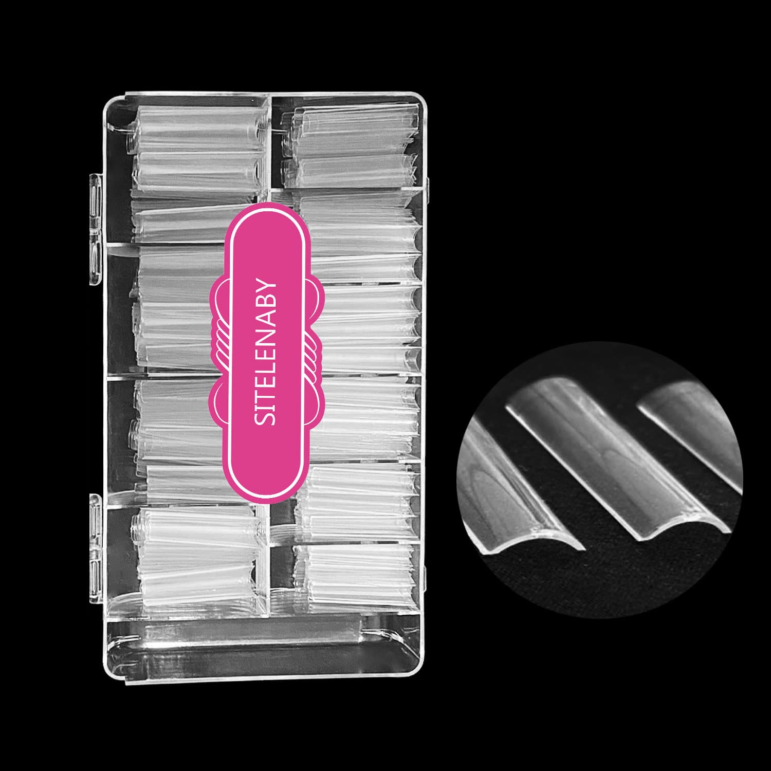 SITELENABY No C Curve XXL square nail tips box – durable, salon-ready clear tips.