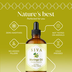 SIVA Moringa Oil drops on palm show convenient DIY blends.