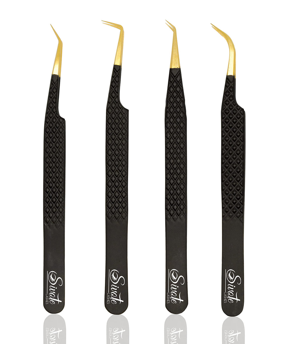 SIVOTE fiber-tip lash tweezers with diamond grip for precise lash placement.