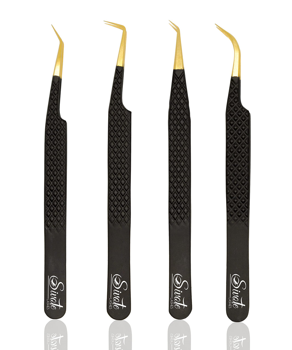 SIVOTE fiber-tip lash tweezers with diamond grip for precise lash placement.