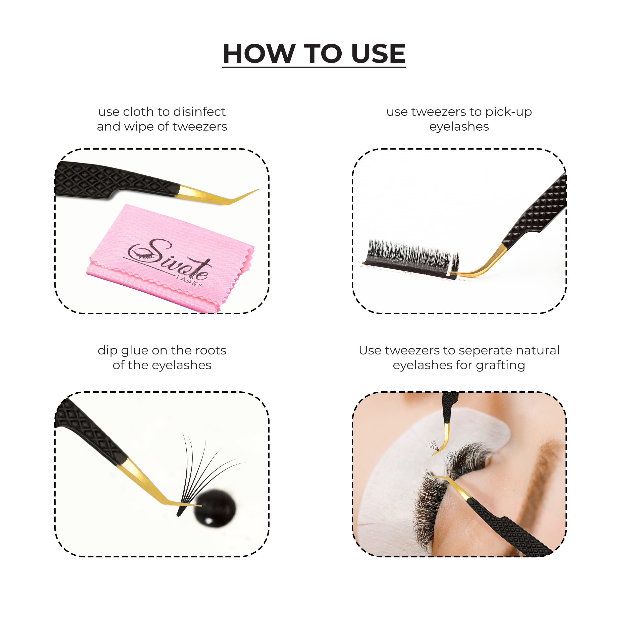 SIVOTE four-piece lash tool set for consistent salon results.