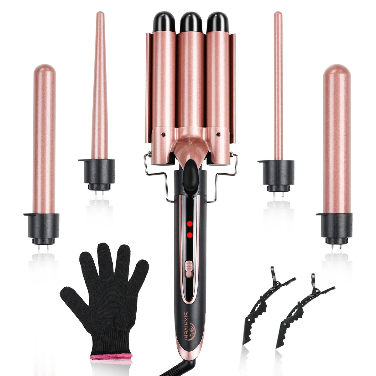 Sixriver 5-in-1 curling iron set full kit enables versatile curls.