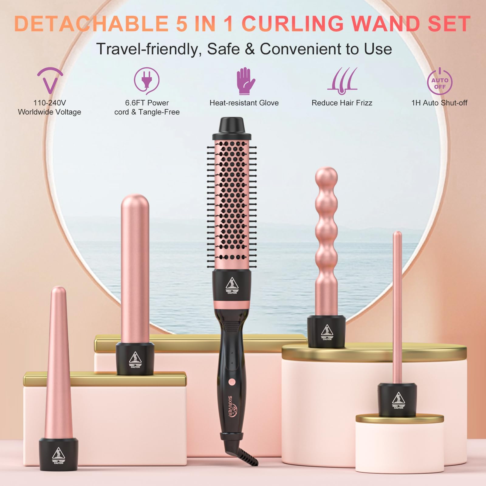 Sixriver 5 in 1 curling wand set quick heat up for faster styling sessions