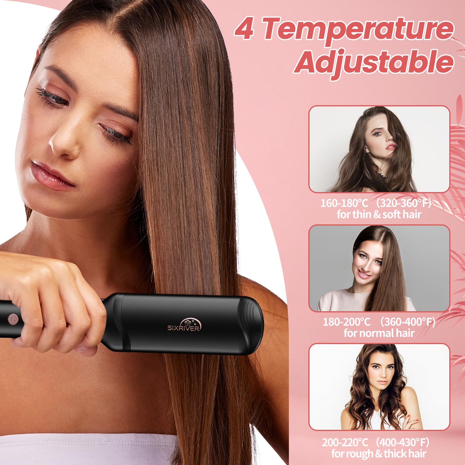 Sixriver hair crimper rose gold straight plate in-use for sleek hairstyles.