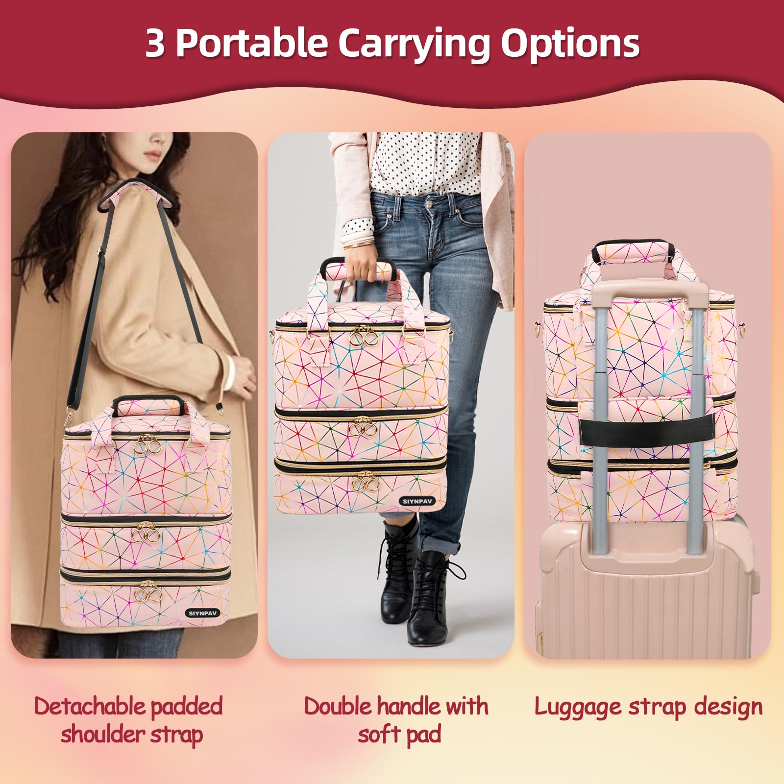 SIYNPAV Nail Polish Organizer detachable shoulder strap enables comfortable carrying.