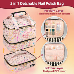 SIYNPAV Nail Polish Organizer upper compartment pockets for tools and larger polish items.