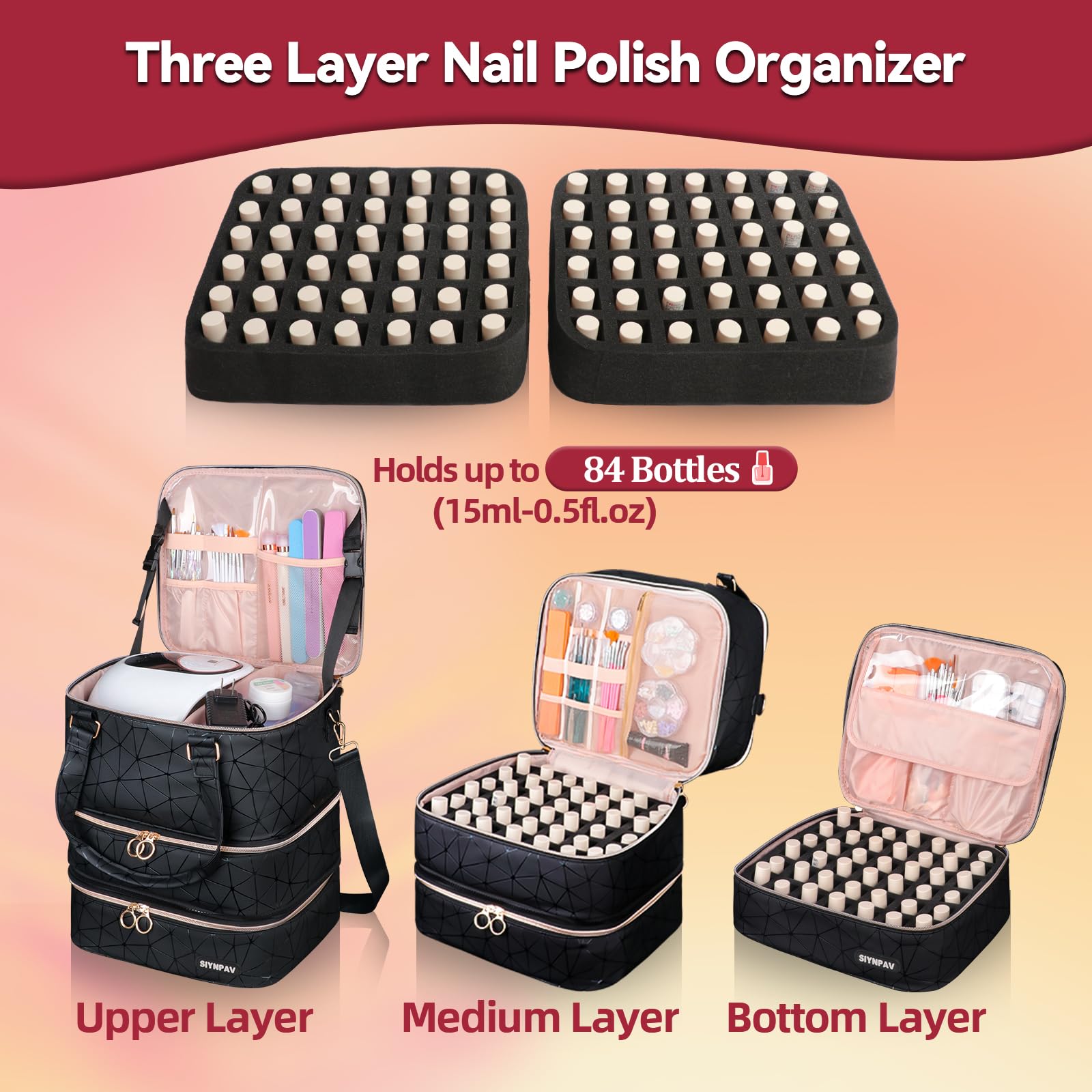 SIYNPAV three-layer nail kit storage demonstrates modular layers for flexible carrying
