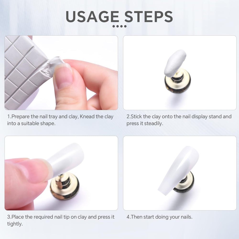 Siyuwuro adhesive-clay-on-nail-tip demonstrates easy attachment during nail practice.