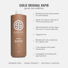 SJOLIE Rapid Spray Tan nozzle demonstrates spray-application for even coverage.