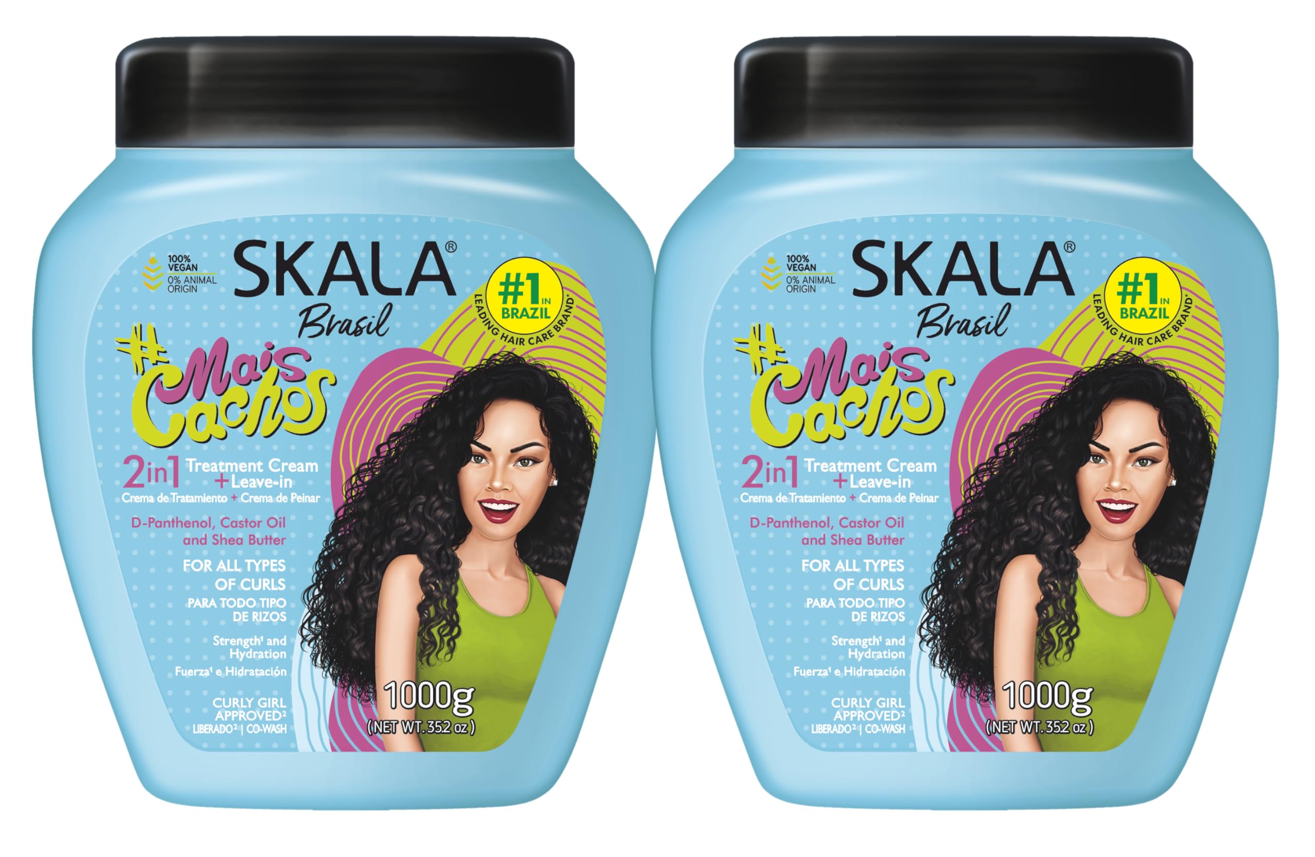 SKALA Mais Cachos 2-in-1 bottle blue pour supports detangling and curl hydration.