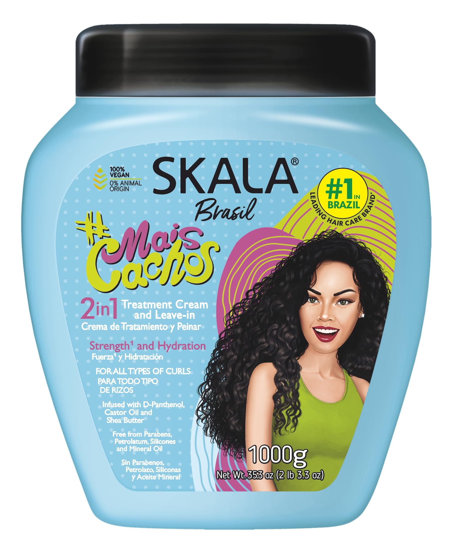 Skala Mais Cachos 2-in-1 Cream close-up shows creamy texture for smooth, defined curls