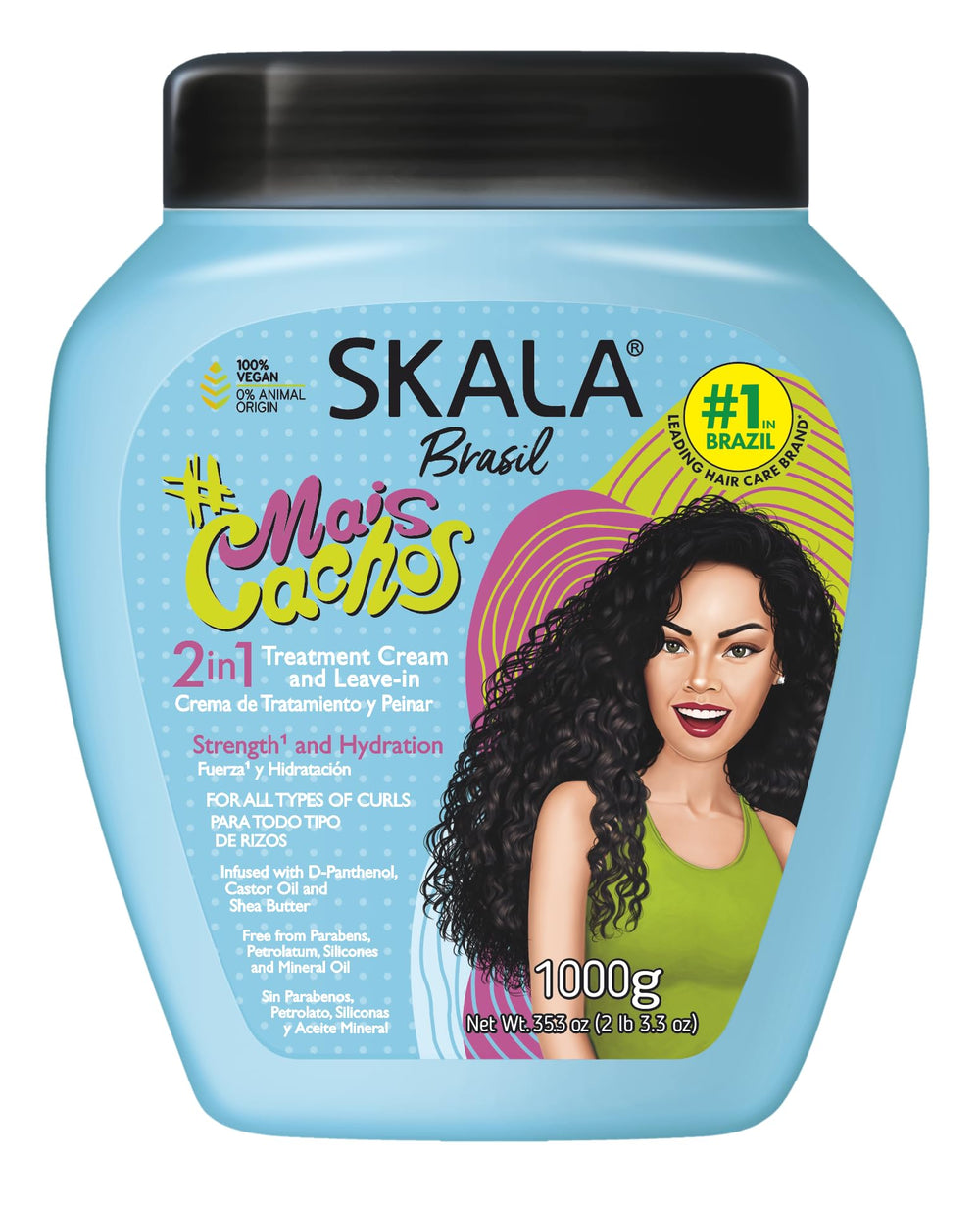 Skala Mais Cachos 2-in-1 Cream close-up shows creamy texture for smooth, defined curls