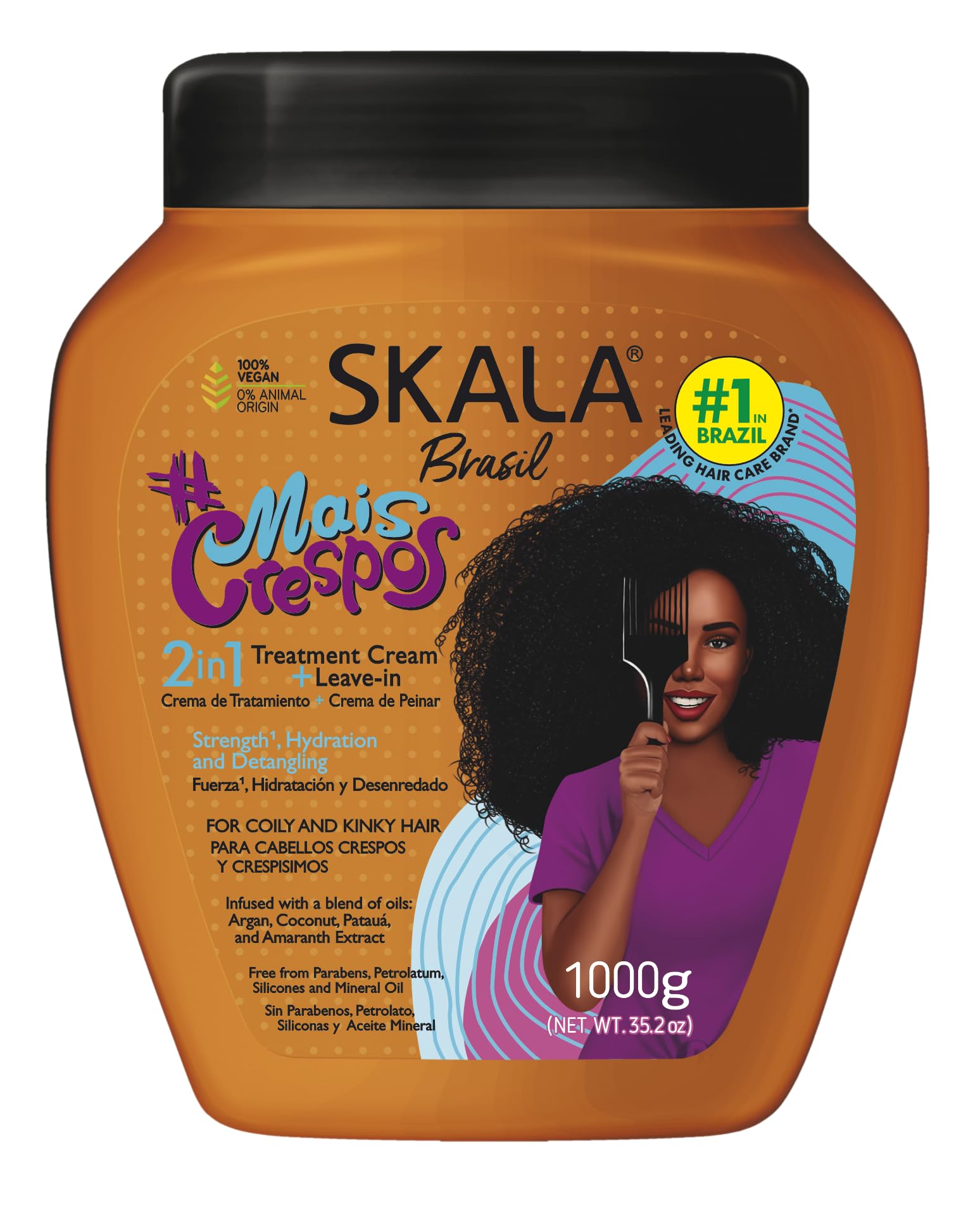 Skala Mais Cachos 2-in-1 Cream being applied as leave-in styling for frizz control
