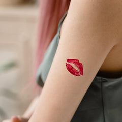 Skedimu valentines lip tattoos sheets closeup, vibrant red pink lips for decorative body art.