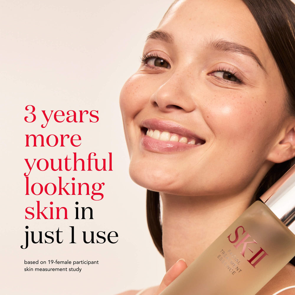 SK-II Facial Treatment Essence bottle demonstrates PITERA-rich hydration for radiant skin.