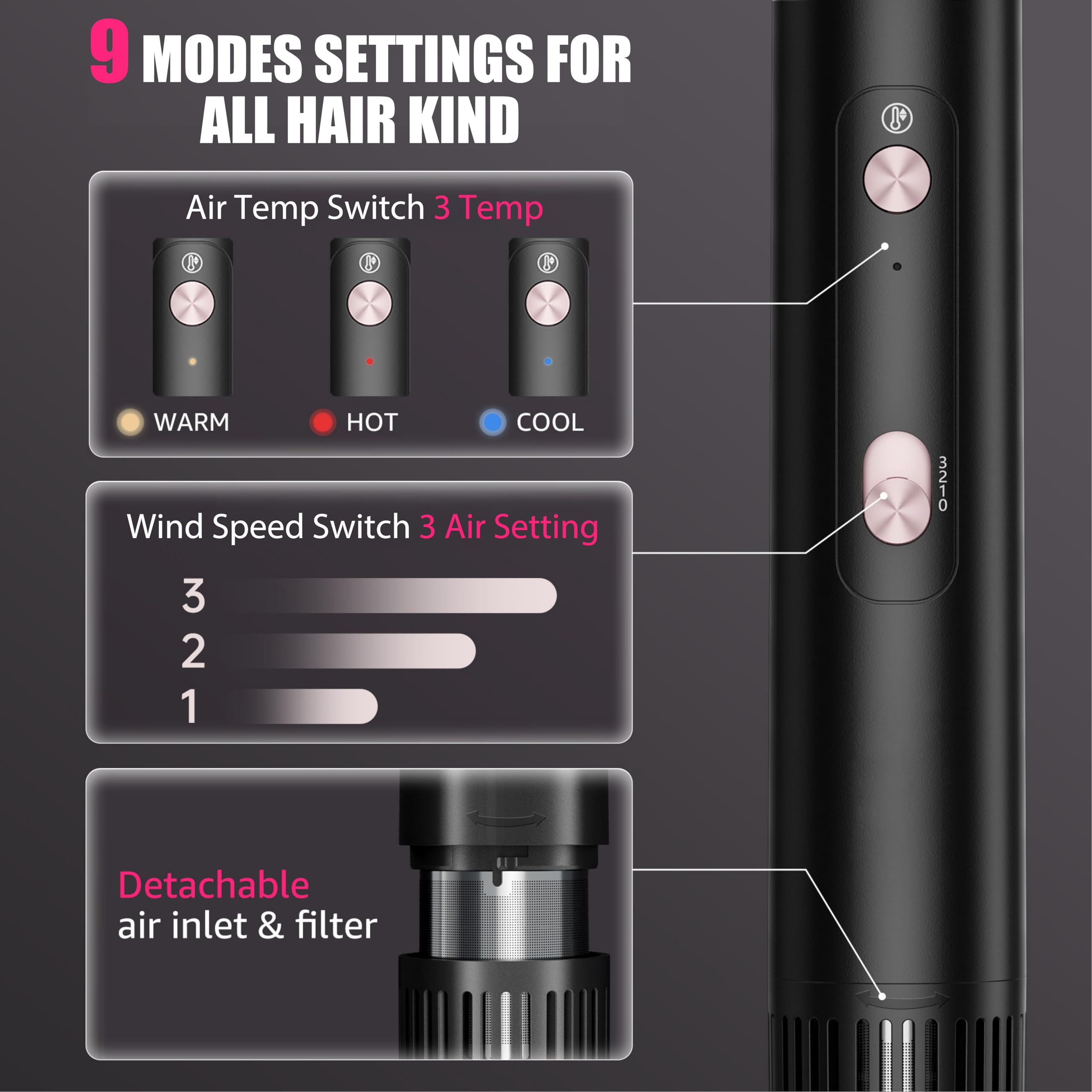 SKIMI 360-degree-rotating-cord image prevents tangling during styling sessions.