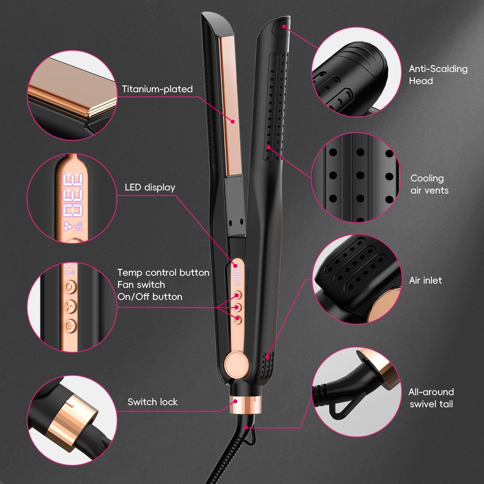 SKIMI Airflow Styler floating titanium plates glide smoothly for even heat distribution.