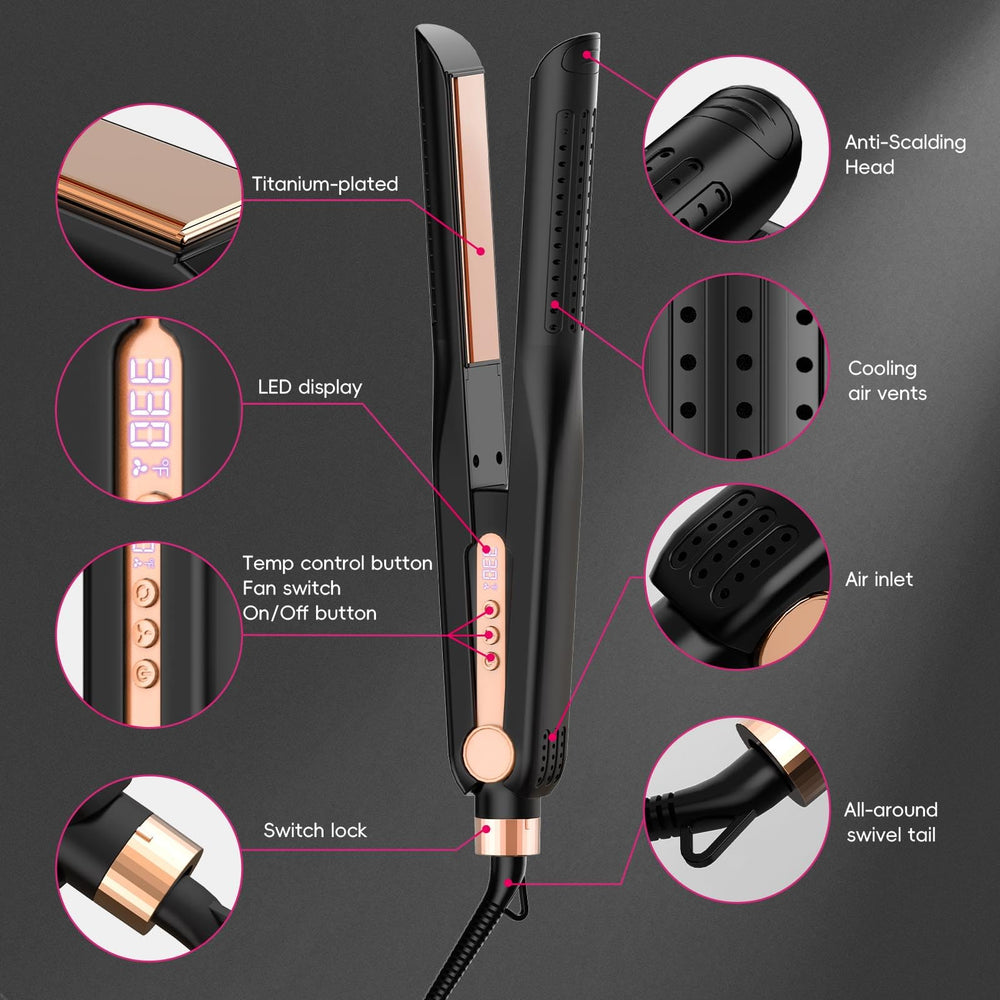 SKIMI Airflow Styler floating titanium plates glide smoothly for even heat distribution.