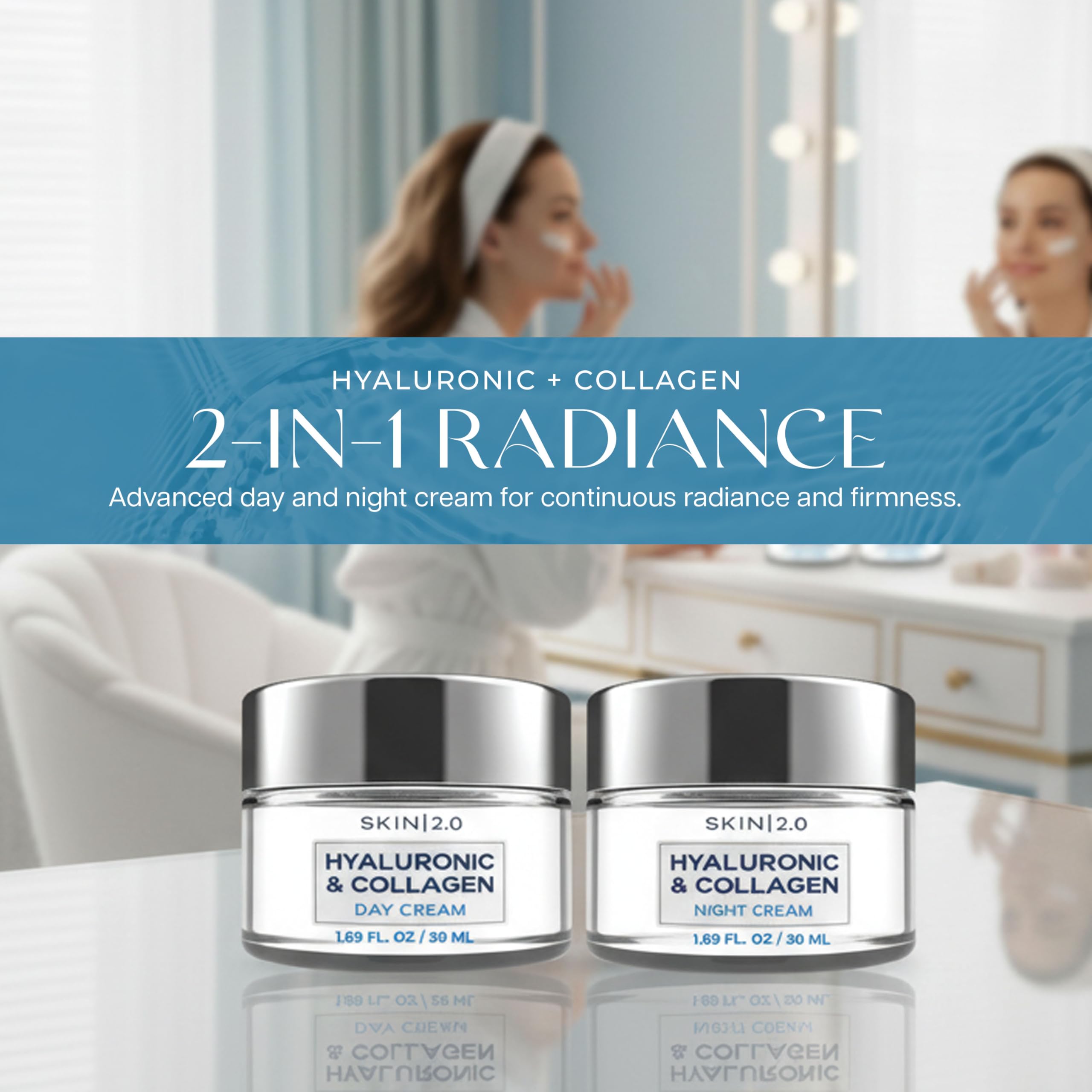 Skin 2.0 Day Night Duo Pack shown together for all-day hydration and overnight renewal.