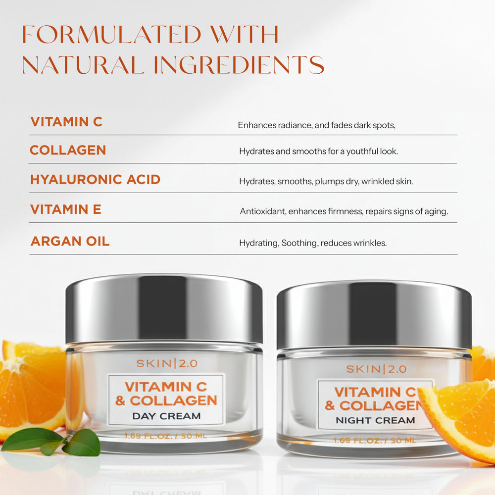 Skin 2.0 day-night routine setup with moisturizer and steps.