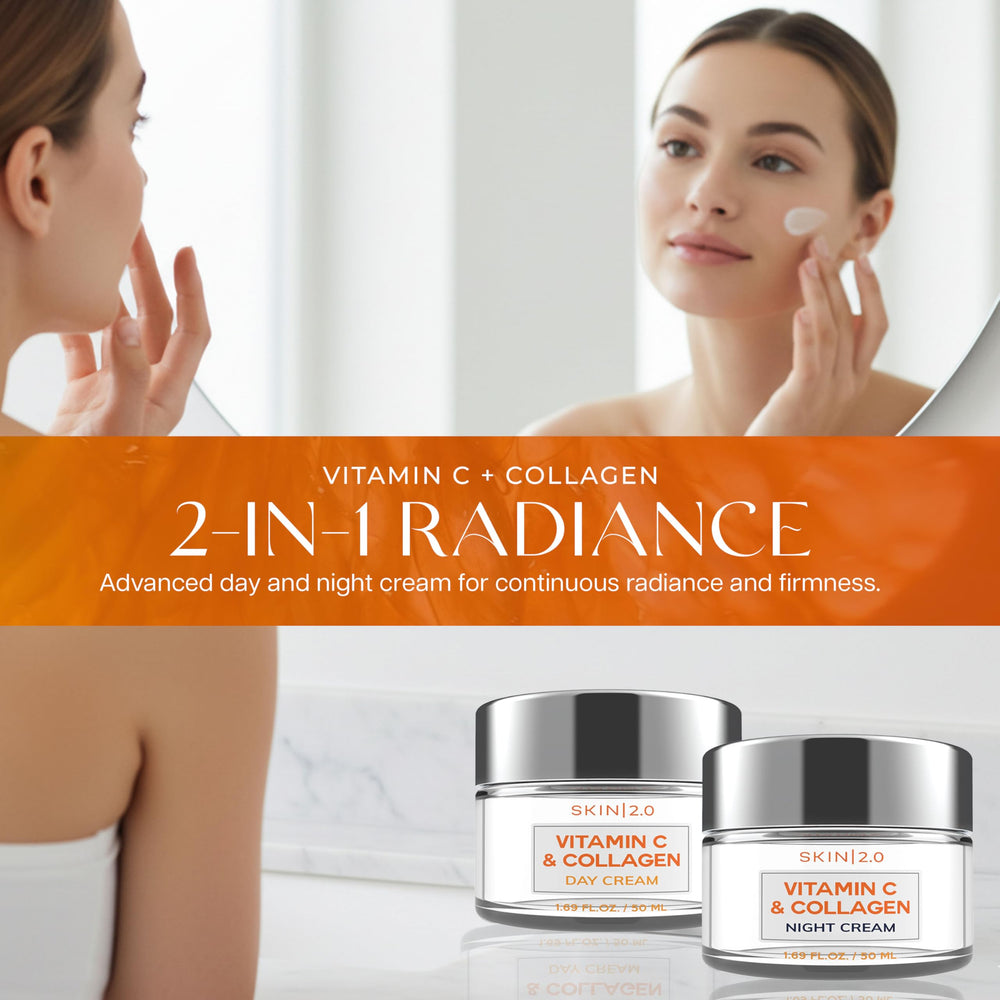 Skin 2.0 duo-pack displays day and night moisturizers for consistent hydration.