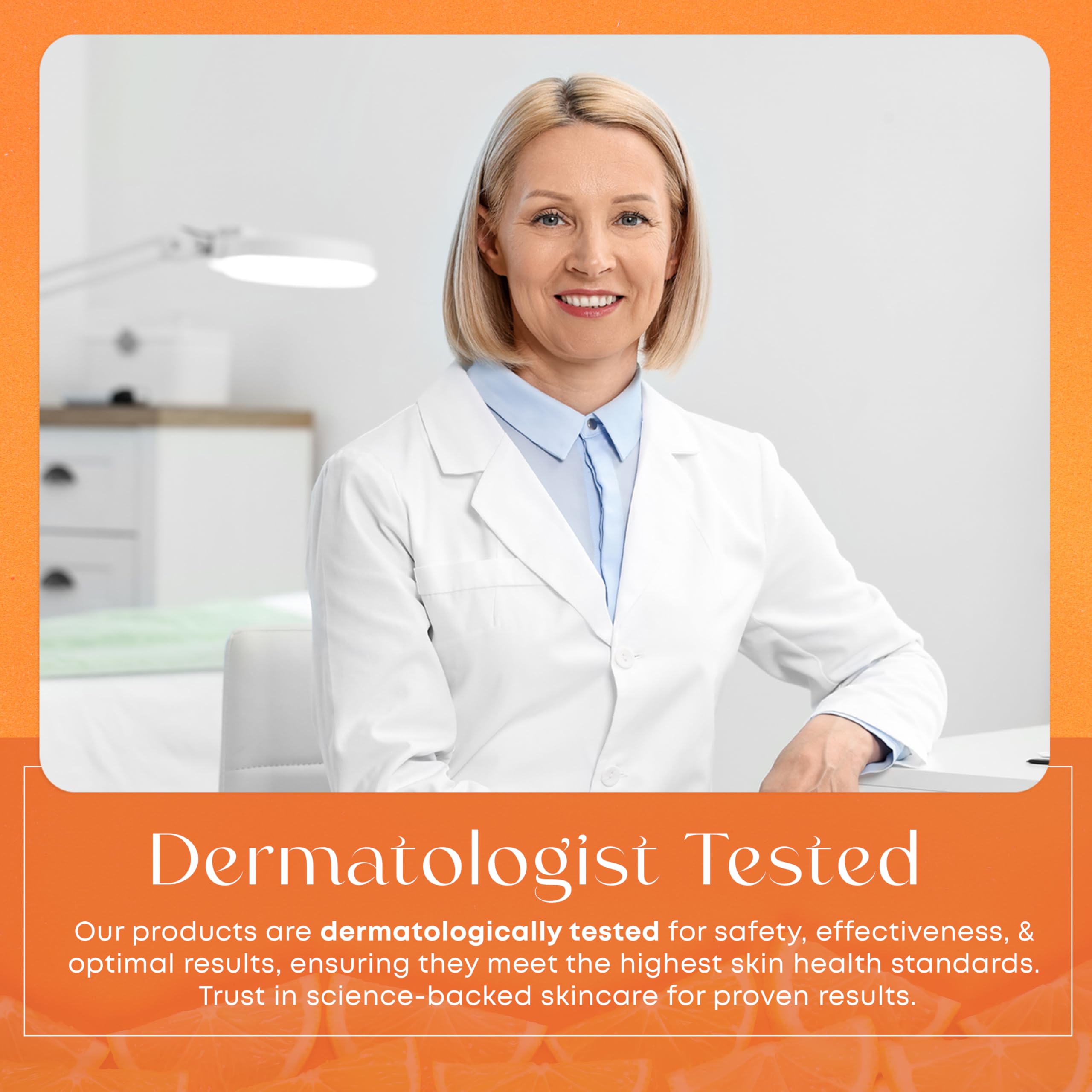 Skin 2.0 ingredients board highlights vitamin C, collagen, niacinamide, shea butter benefits.