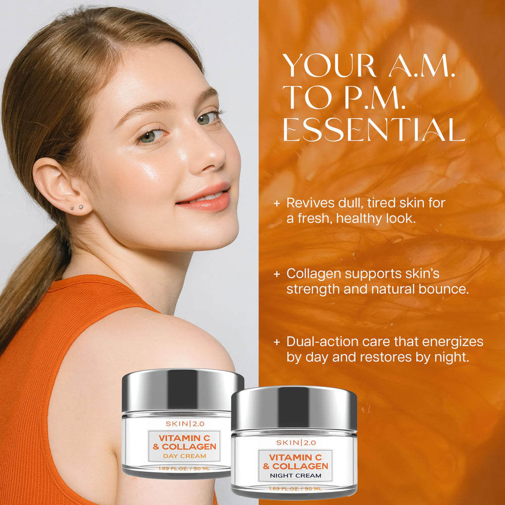 Skin 2.0 night cream jar suggests overnight repair for smoother skin.