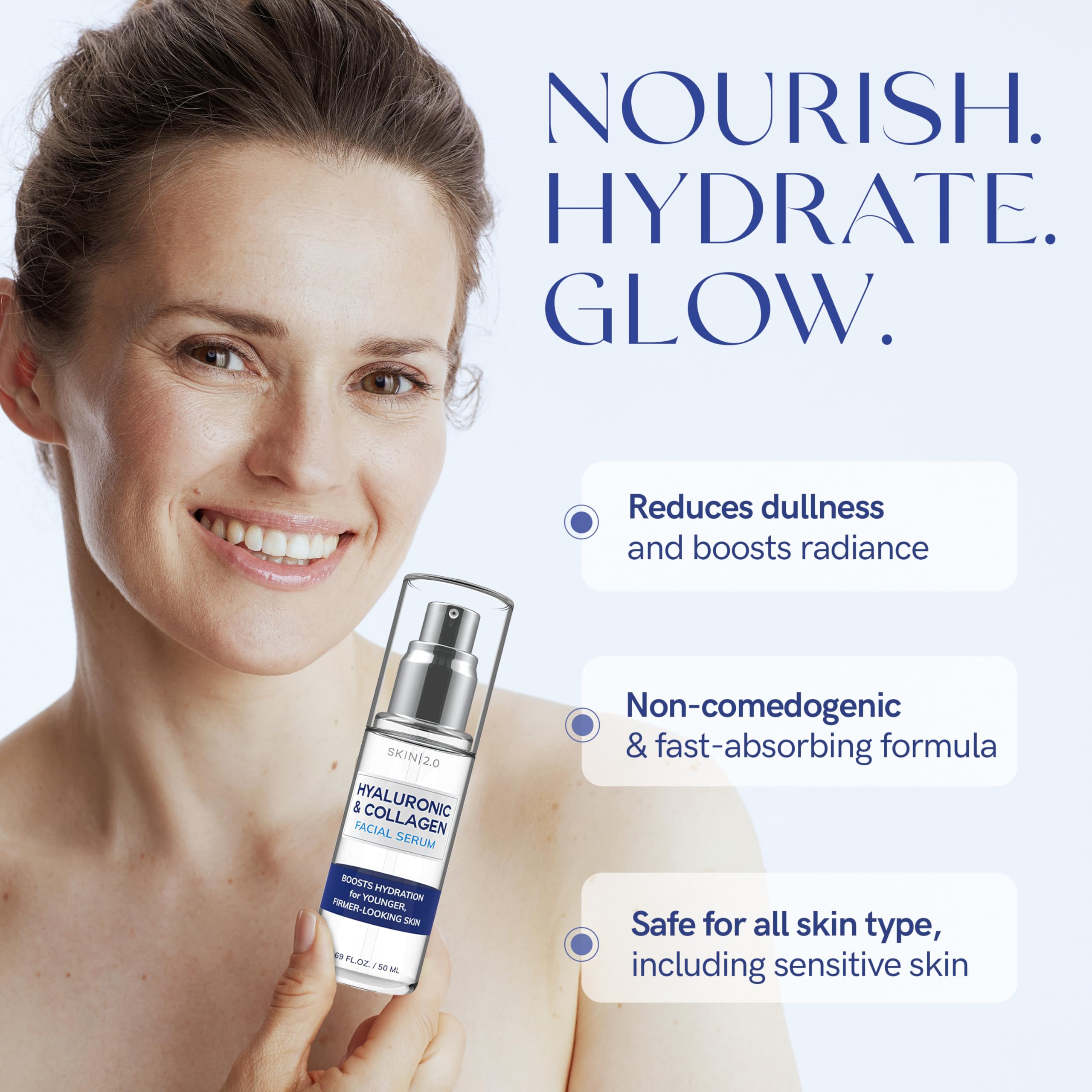 Skin 2.0 serum hydration boost close-up on dewy skin