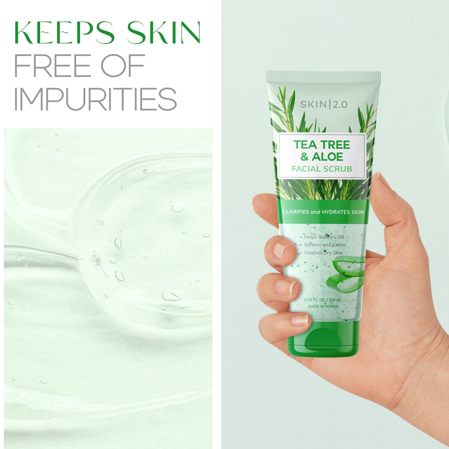 Skin 2.0 ingredients close-up featuring Tea Tree and Aloe.