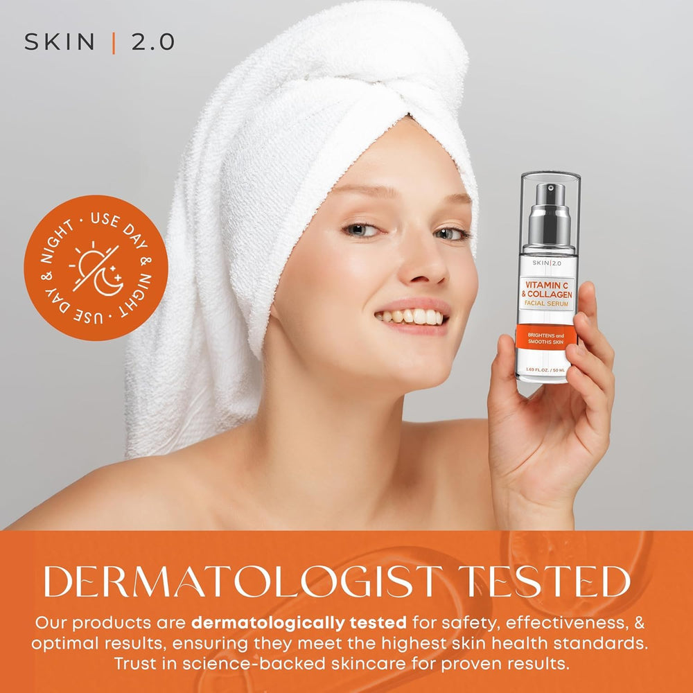 Skin 2.0 Vitamin C Serum glow texture suggests a radiant complexion.