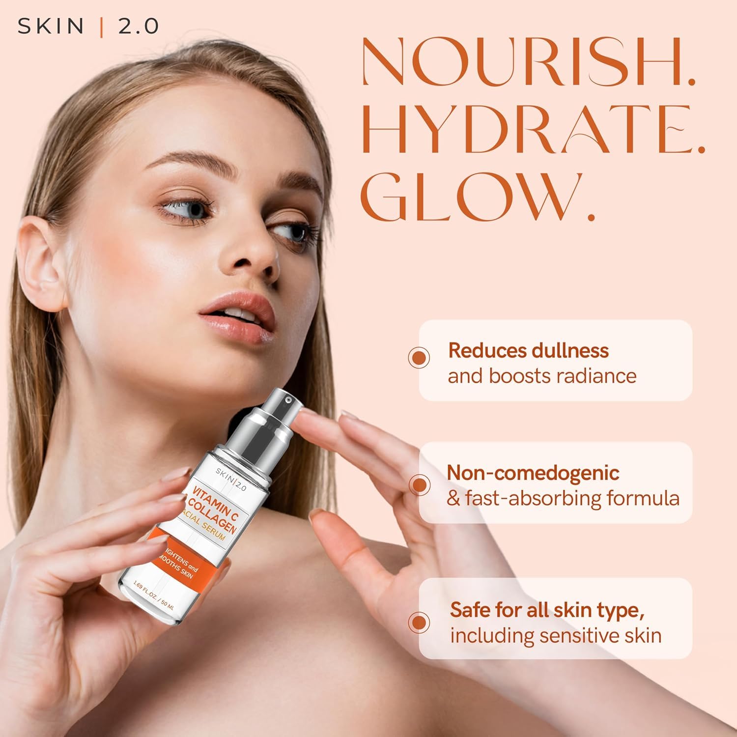Skin 2.0 Vitamin C Serum Korean skincare line highlights dermatologist-tested formula.