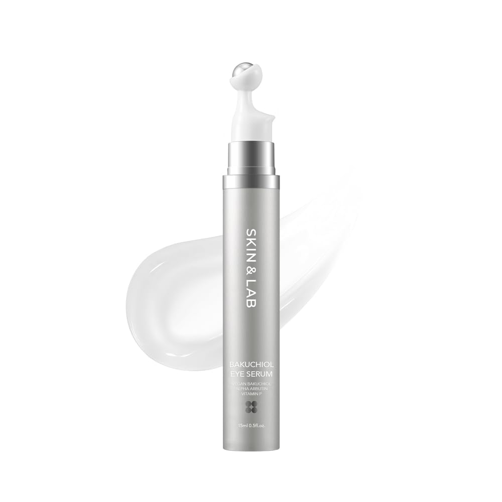 SKIN&LAB Bakuchiol Eye Serum roller bottle highlights a refreshing, hydrating eye care routine.