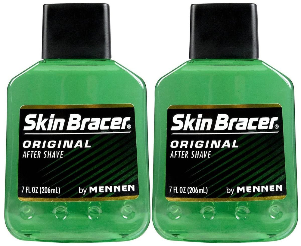Skin Bracer by Mennen bottle-pour demonstrates cooling post-shave refreshment with a classic masculine scent.