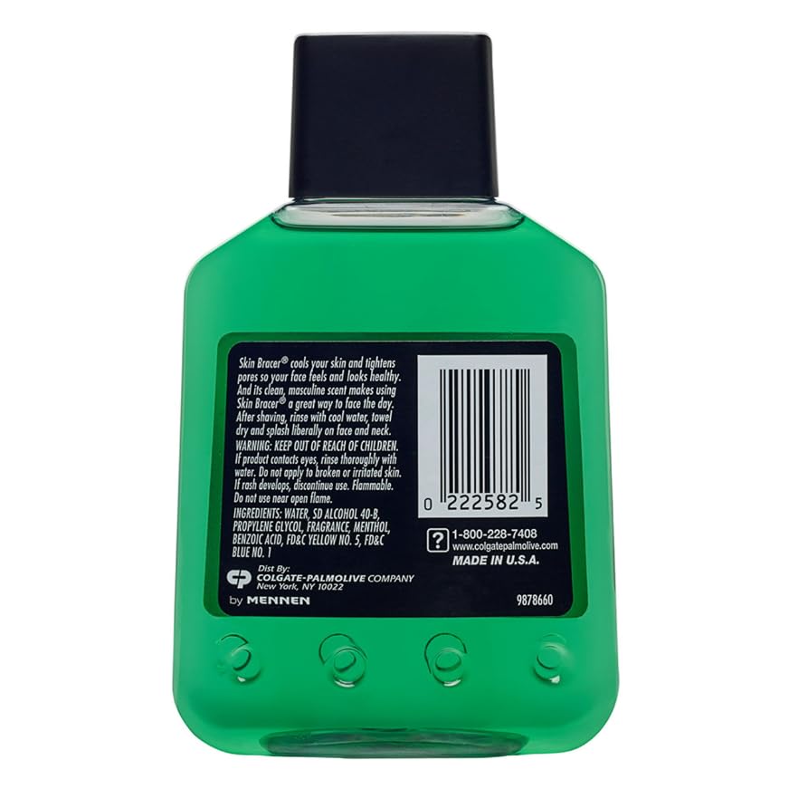 Skin Bracer Original pour action splash captured for quick cooling after shaving.