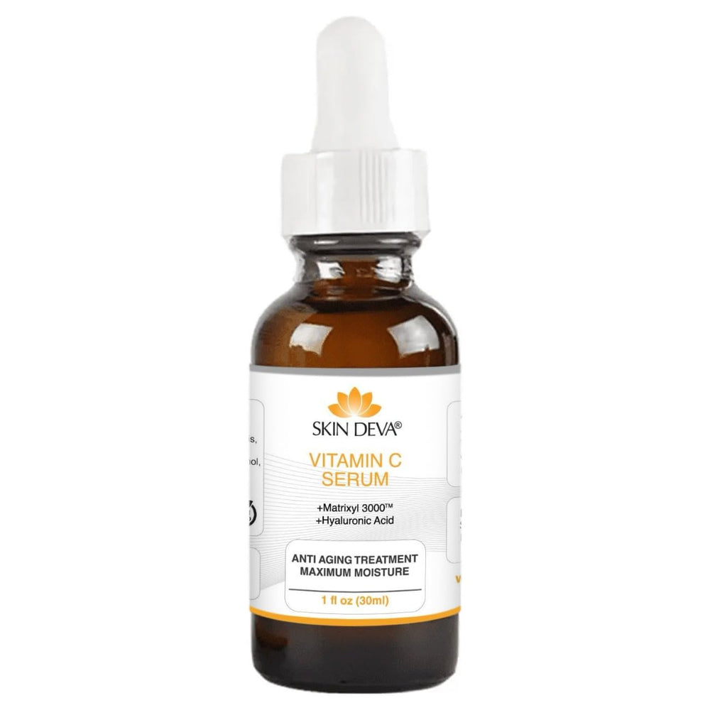 Skin Deva Serum Vitamina C y ácido hialurónico, botella de 1 onza para hidratación profunda