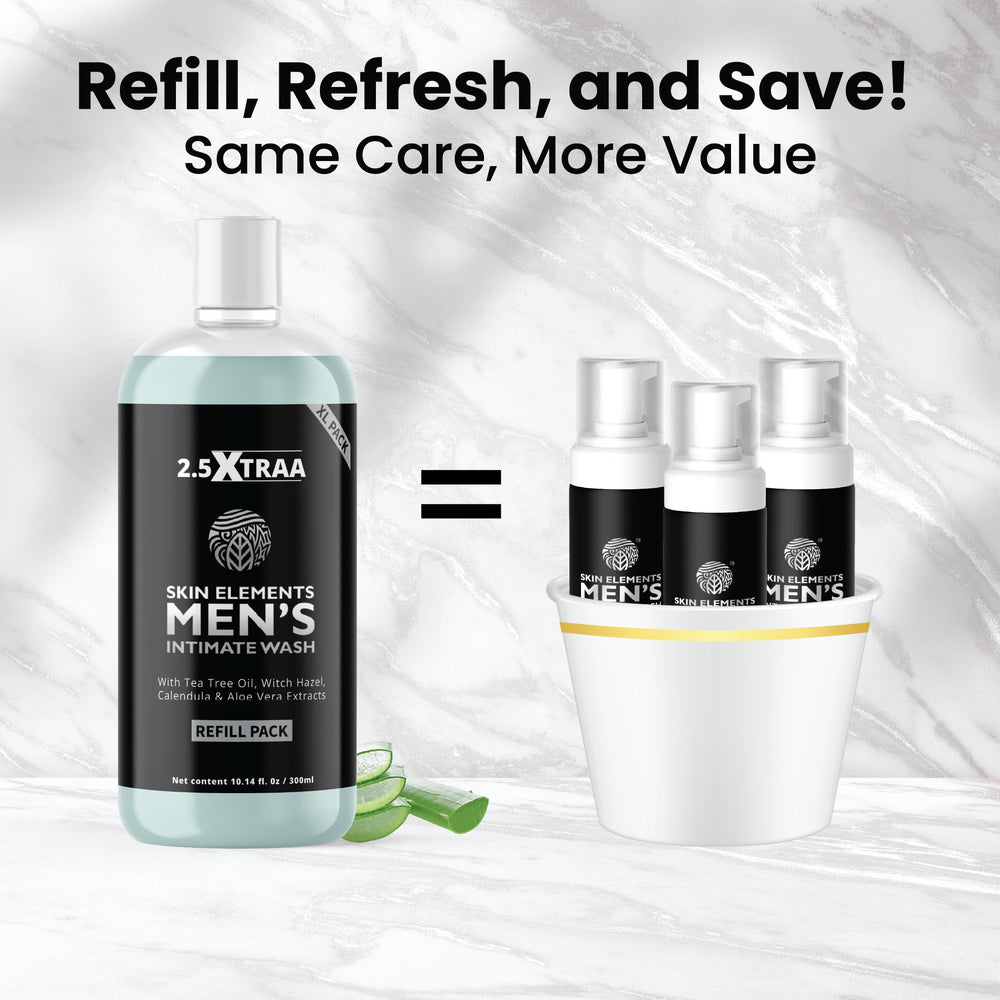 Refill bottle from Skin Elements Intimate Wash supporting convenient ongoing use.