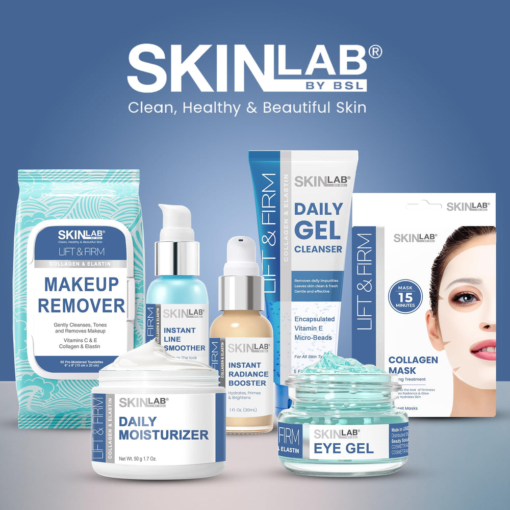 Close-up of SKIN LAB Lift & Firm Eye Gel showing cooling, quick-absorbing texture.