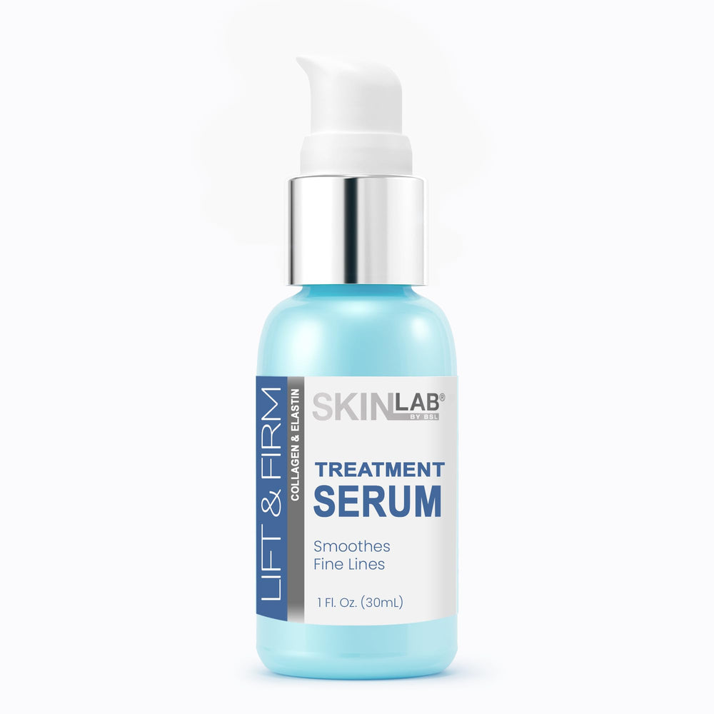 SKIN LAB BY BSL Lift & Firm Serum bottle closeup highlights premium hydration.