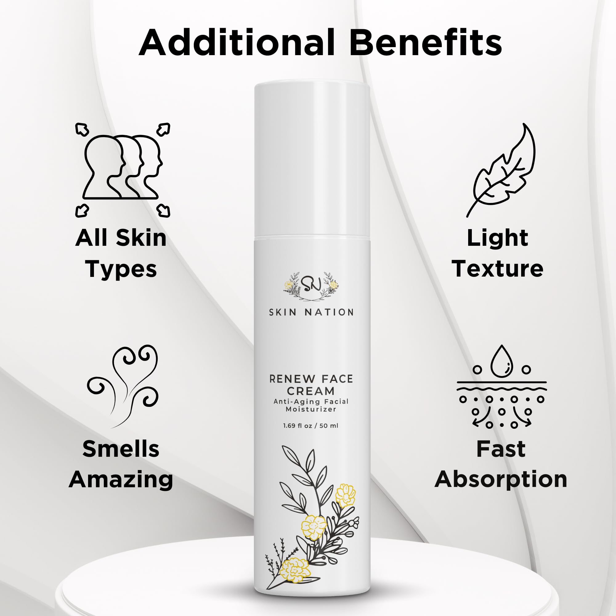 Skin Nation Renew Face Cream green-tea-brightening for refreshed radiance.