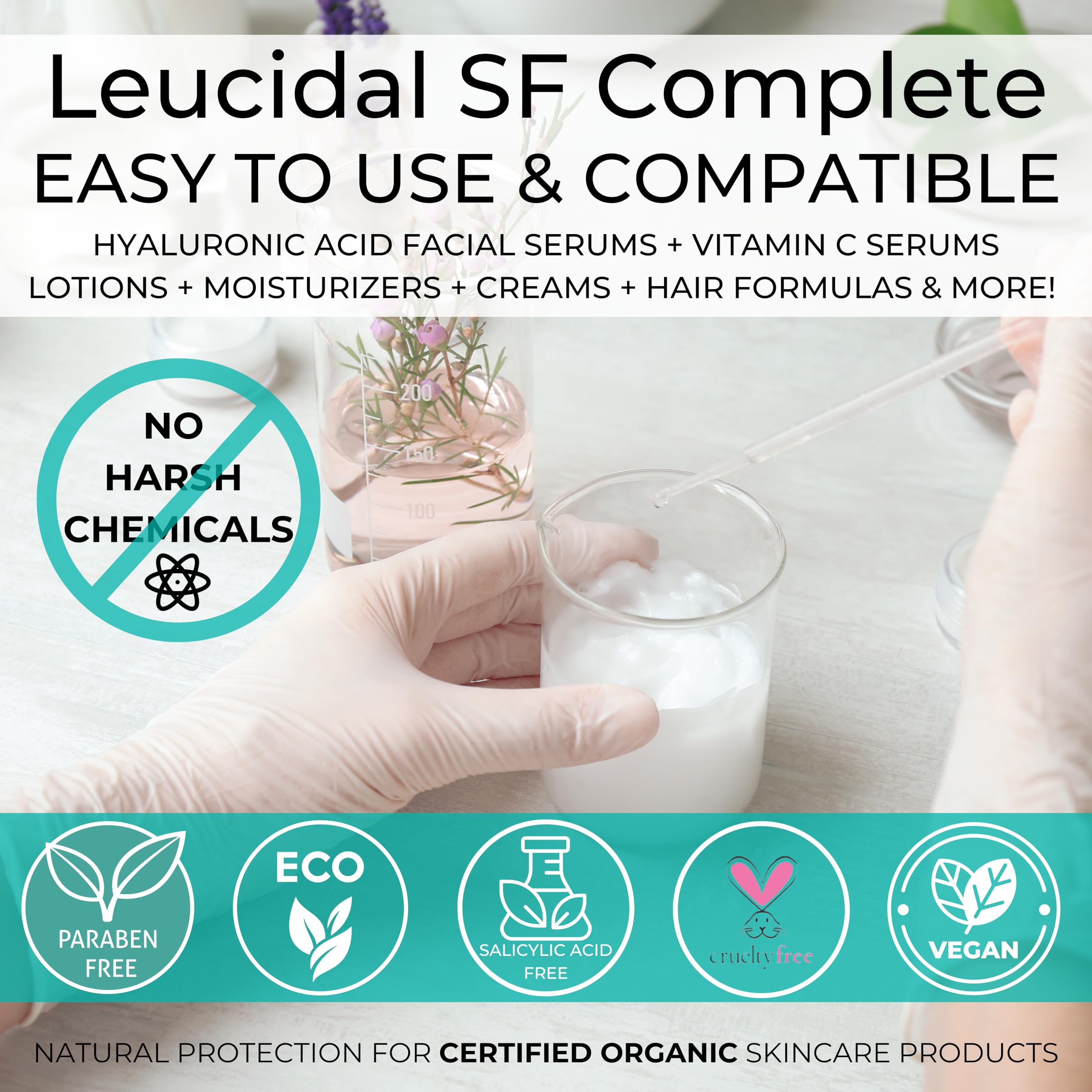 Skin Perfection Leucidal SF Complete technical label notes EcoCert natural preservative status.