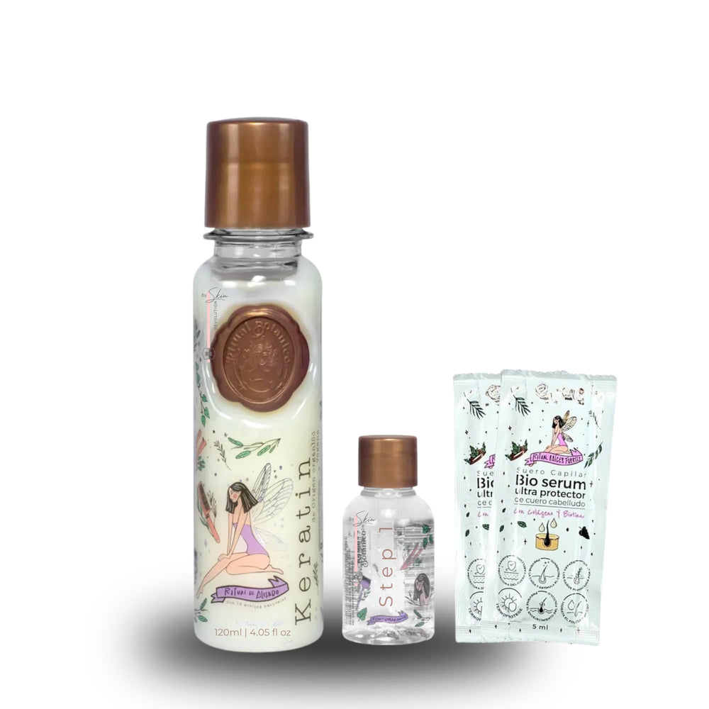 Skin Revolution Ritual Botanico keratin bottle front showing organic straightening care