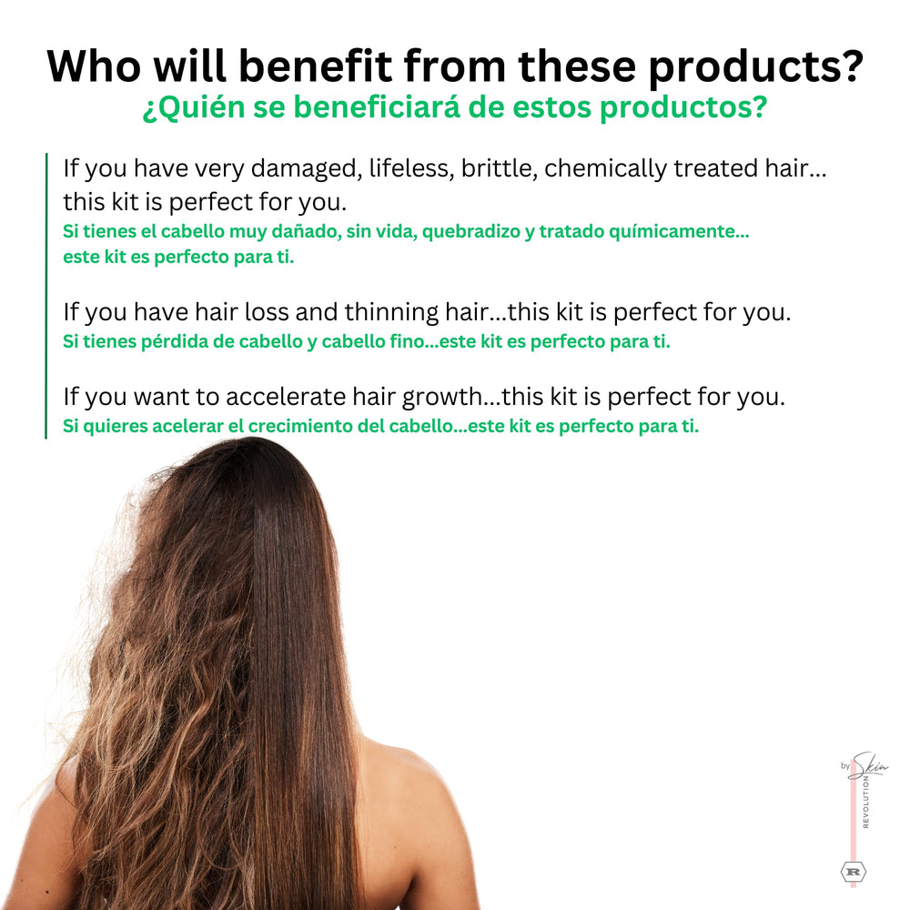 Skin Revolution Ritual Botánico Keratina Orgánica ingredients featuring argan, green tea, aloe nourishes hair