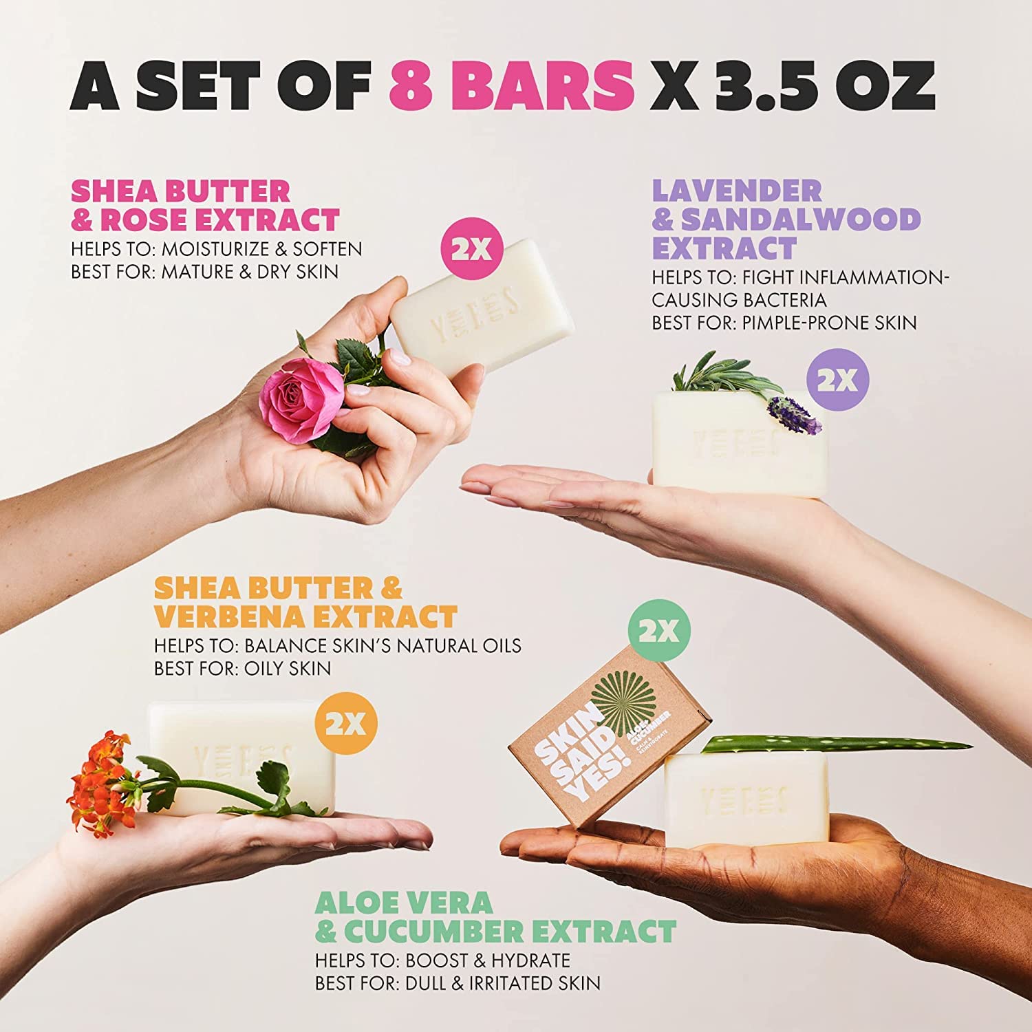 Skin Said Yes aloe-vera-cucumber-extract-soap highlights refreshing cleanse with soothing benefits.