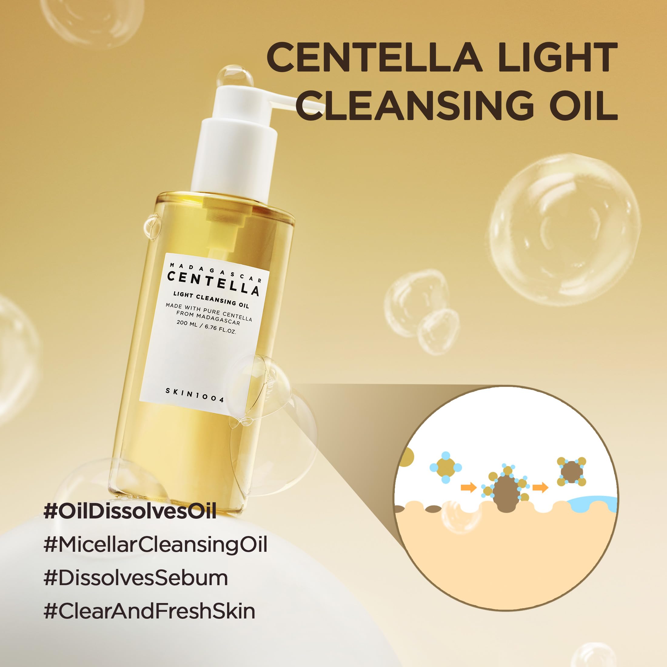 SKIN1004 Centella oil pour demonstrates smooth application for makeup removal.