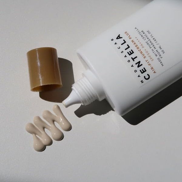 SKIN1004 Madagascar Centella Air-fit Suncream Plus application shows smooth glide and minimal white cast.