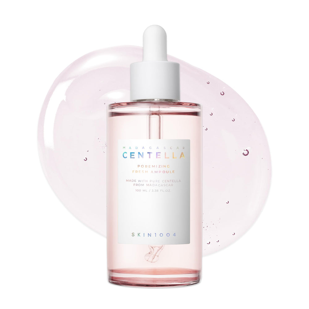 SKIN1004 Madagascar Centella Poremizing Ampoule bottle shows hydrating, pore-balancing action.