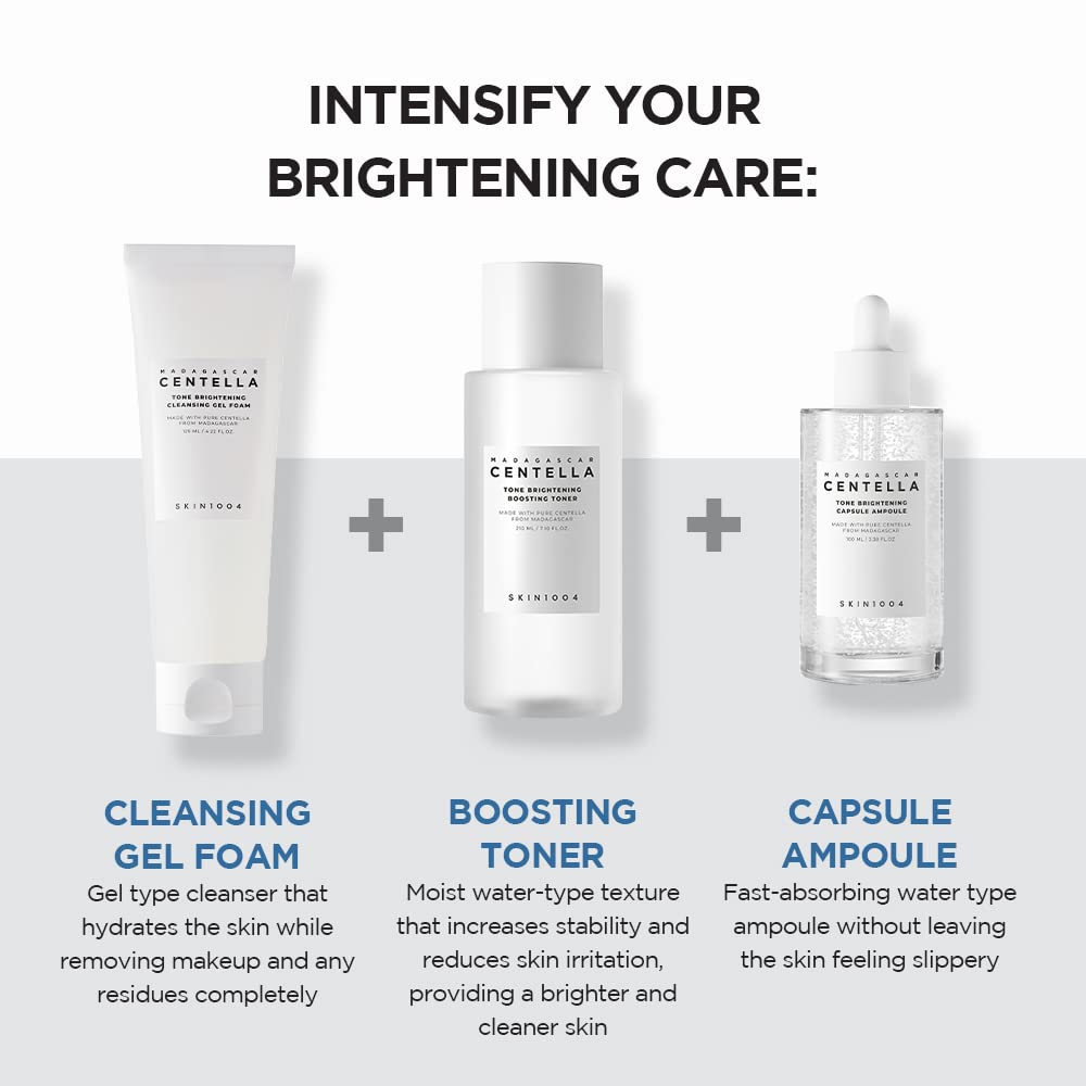 Before and after results using SKIN1004 Madagascar Centella Tone Brightening Capsule Ampoule.